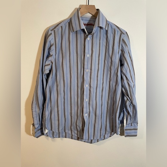 Robert Graham Other - Robert Graham Dress Shirt Mens Blue Striped Flip Cuff Preppy Button Up Sz Medium